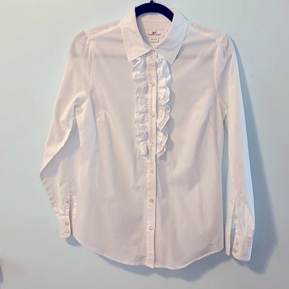 Vineyard Vines Tops - Vineyard Vines White Cotton Ruffle Front Button Shirt Size 2